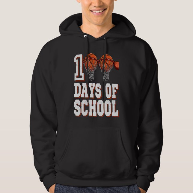 Basketball Player 100 Days Of School Student Boys  Hoodie (Front)