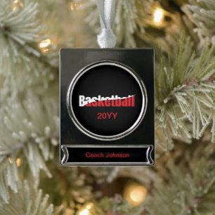 Basketball Player Abstract Swish - Word Art Silver Plated Banner Ornament