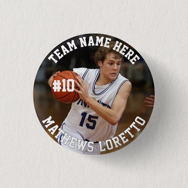 Basketball Player Add Name Number Team and Photo 3 Cm Round Badge (Front)