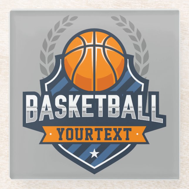 Basketball Player ADD NAME Varsity School Team Glass Coaster (Front)