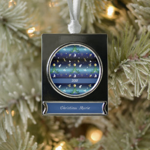 Basketball Player Christmas Tree Silver Plated Banner Ornament