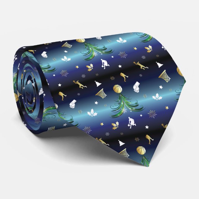 Basketball Player Christmas Tree Tie (Rolled)