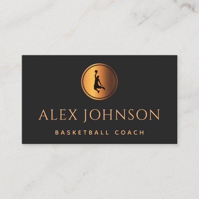 Basketball Player Coach Silhouette Elegant Gold  B Business Card (Front)