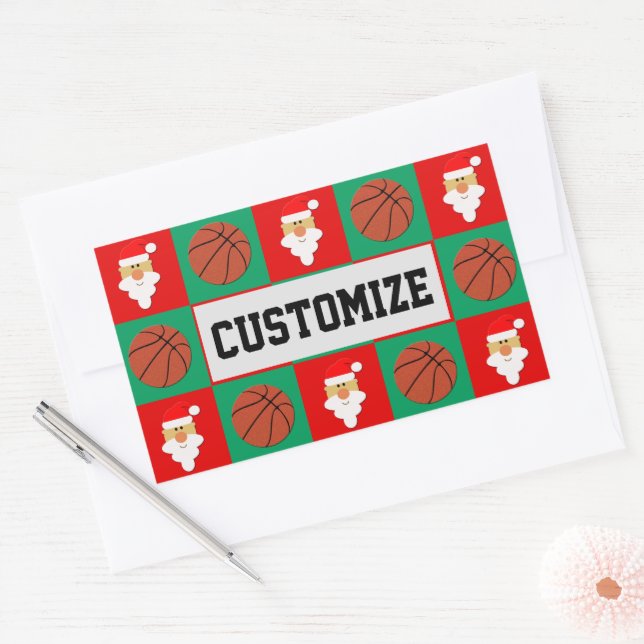 Basketball Player Custom Name Santa Christmas Wrap Rectangular Sticker (Envelope)