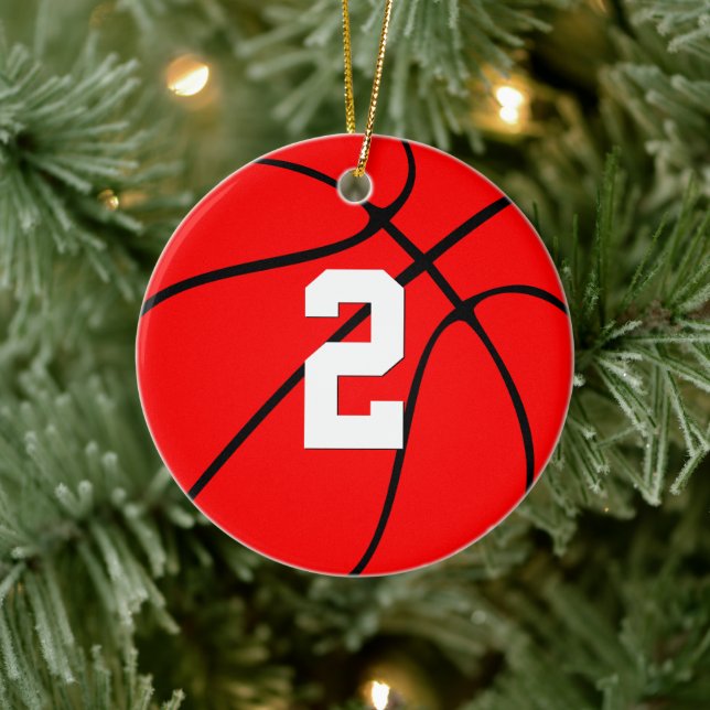 Basketball Player Custom Number Christmas Colours Ceramic Ornament (Tree)
