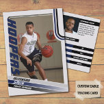 Basketball Player Custom Trading Card Black Blue<br><div class="desc">Presenting our customisable basketball trading cards in a captivating blend of blue and black, set against a sleek light grey background! These cards are the perfect way for parents to proudly showcase their young athlete's achievements on the court. Personalise the front cover with a photo of your own rising star,...</div>