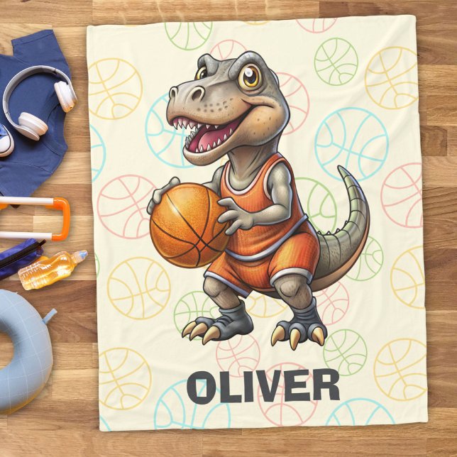 Basketball Player Cute Dinosaur Fleece Blanket (Creator Uploaded)