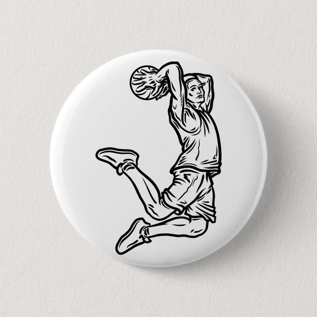 Basketball Player Doing Slam Dunk Dark Design 6 Cm Round Badge (Front)