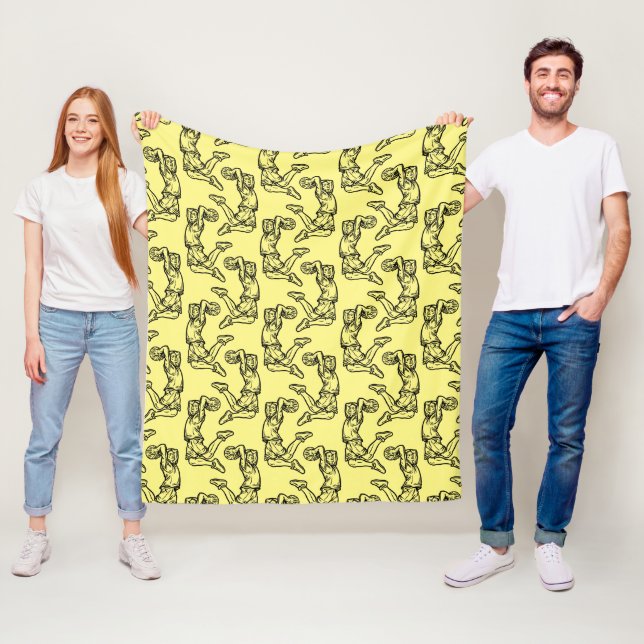 Basketball Player Doing Slam Dunk Dark Design Fleece Blanket (In Situ)