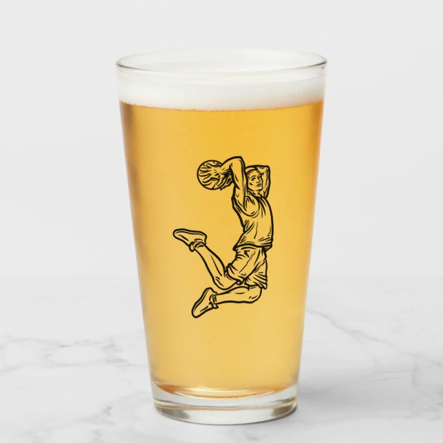 Basketball Player Doing Slam Dunk Dark Design Glass (Front Filled)