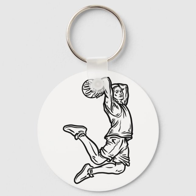 Basketball Player Doing Slam Dunk Dark Design Key Ring (Front)