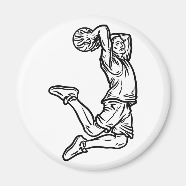 Basketball Player Doing Slam Dunk Dark Design Magnet (Front)