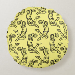 Basketball Player Doing Slam Dunk Dark Design Round Cushion