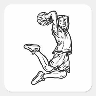 Basketball Player Doing Slam Dunk Dark Design Square Sticker