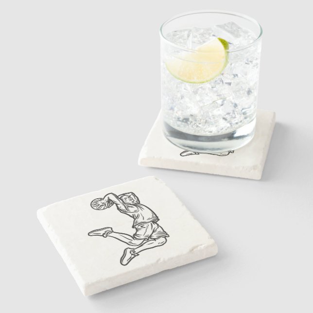 Basketball Player Doing Slam Dunk Dark Design Stone Coaster (Side)