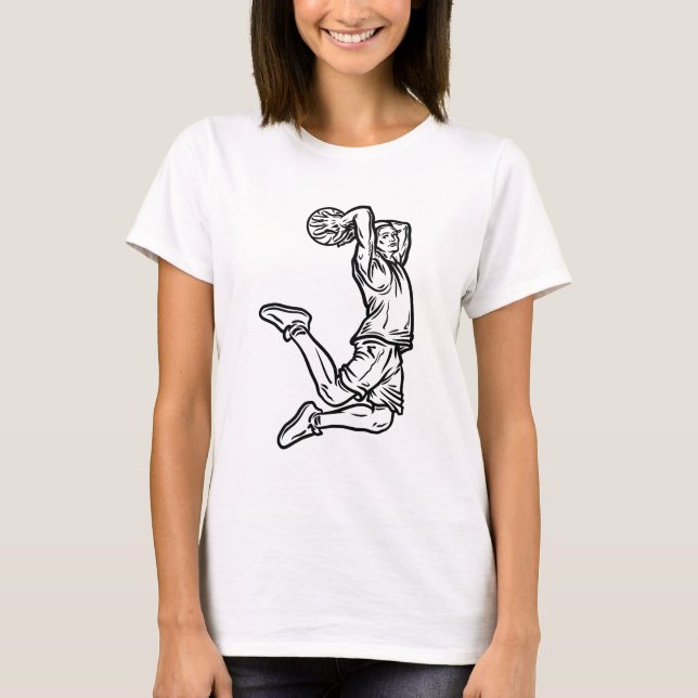 Basketball Player Doing Slam Dunk Dark Design T-Shirt (Front)