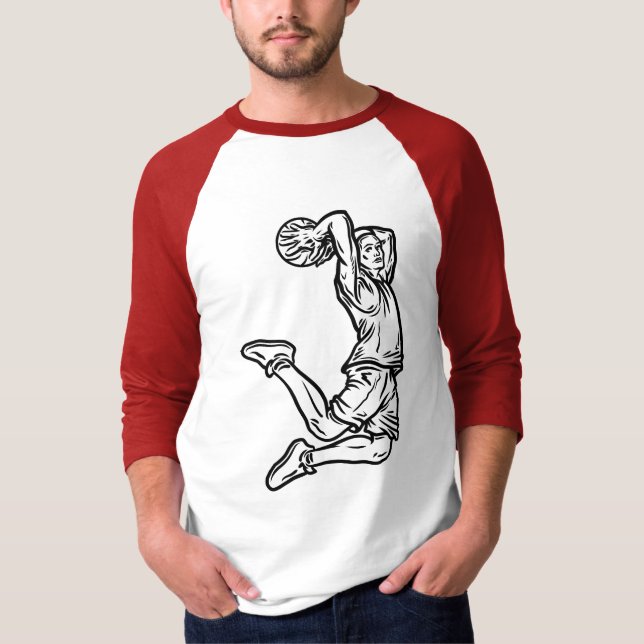 Basketball Player Doing Slam Dunk Dark Design T-Shirt (Front)