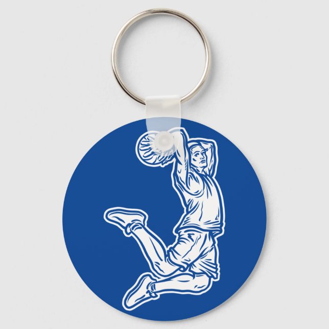 Basketball Player Doing Slam Dunk Light Design Key Ring (Front)