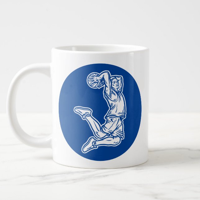Basketball Player Doing Slam Dunk Light Design Large Coffee Mug (Left)