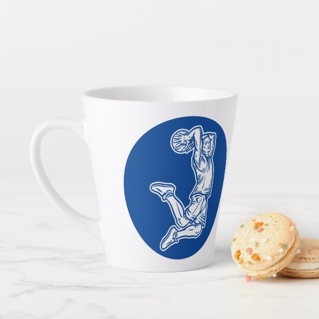 Basketball Player Doing Slam Dunk Light Design Latte Mug (In Situ)