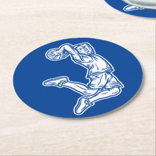 Basketball Player Doing Slam Dunk Light Design Round Paper Coaster