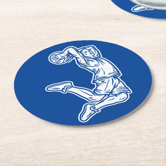 Basketball Player Doing Slam Dunk Light Design Round Paper Coaster (Angled)