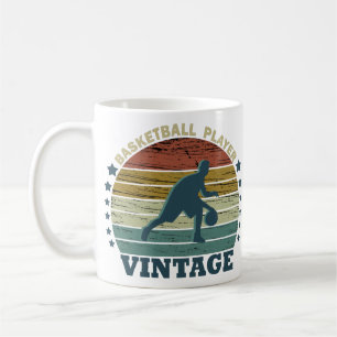 basketball player dribbling retro sunset style coffee mug