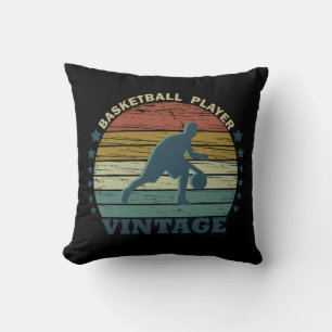 basketball player dribbling retro sunset style cushion