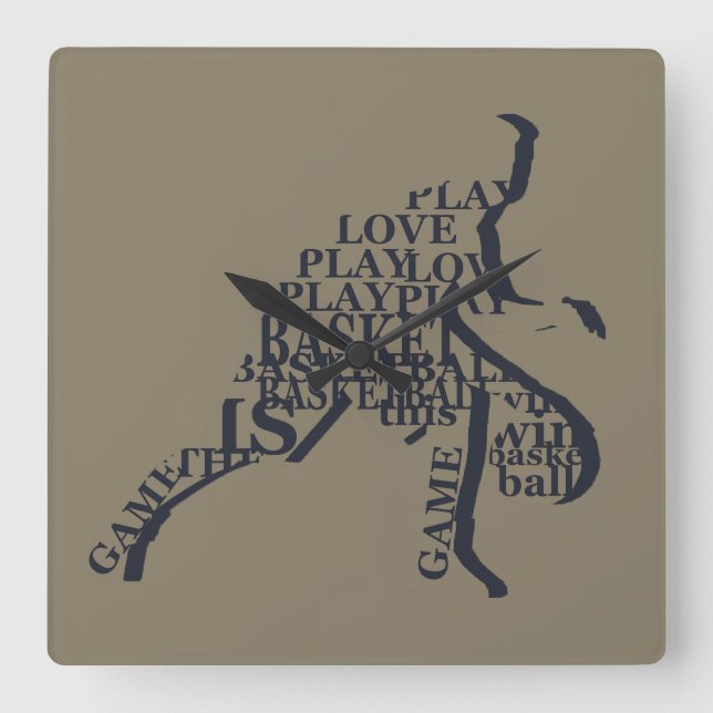Basketball player dribbling square wall clock (Front)
