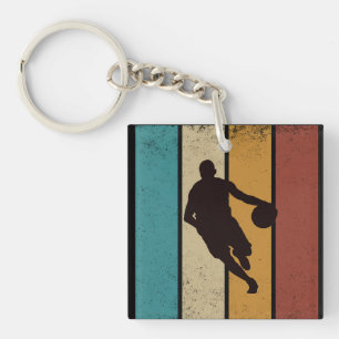 Basketball player dribbling vintage retro style key ring