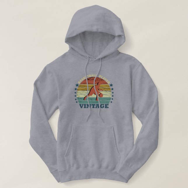 Basketball player dribbling vintage retro sunset hoodie (Design Front)