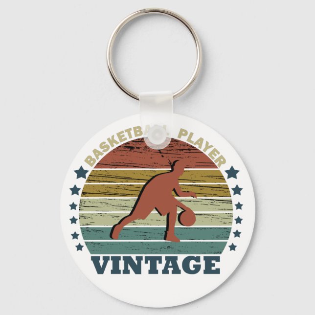 Basketball player dribbling vintage retro sunset key ring (Front)