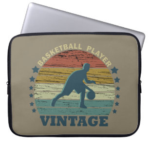 Basketball player dribbling vintage retro sunset laptop sleeve