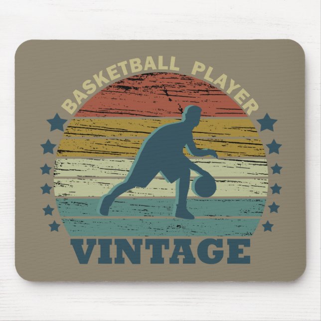 Basketball player dribbling vintage retro sunset mouse pad (Front)