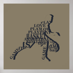 basketball player dribbling with full body text poster