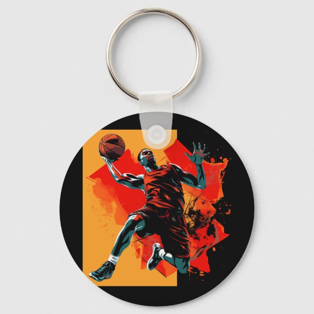 Basketball Player Dunking Basket  Key Ring (Front)
