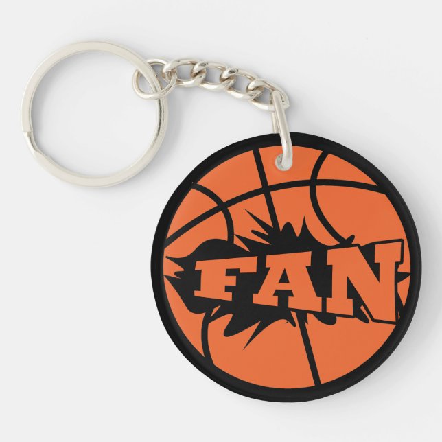 Basketball player fan orange ball key ring (Front)