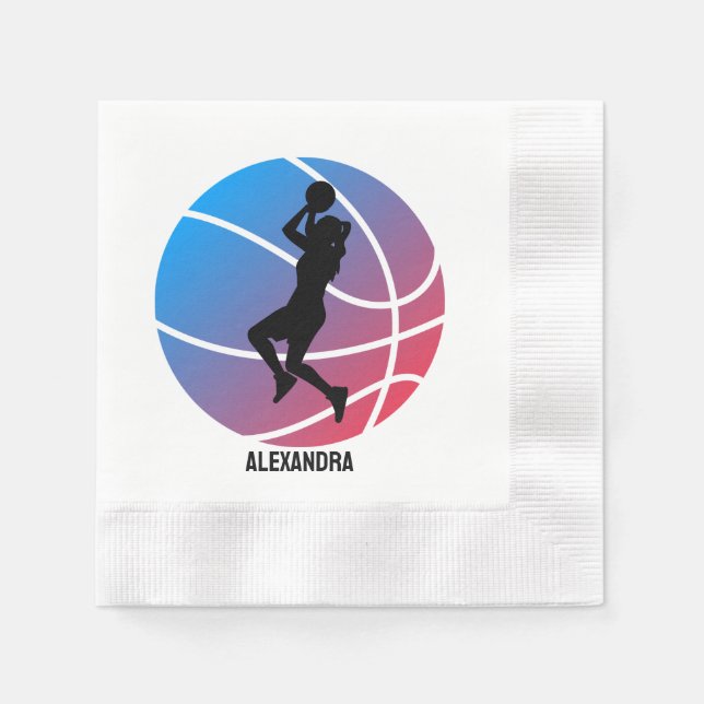 Basketball Player Girl, Basketball Girl  Birthday Napkin (Front)