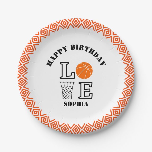 Basketball Player Girl, Basketball Girl  Birthday Paper Plate (Front)