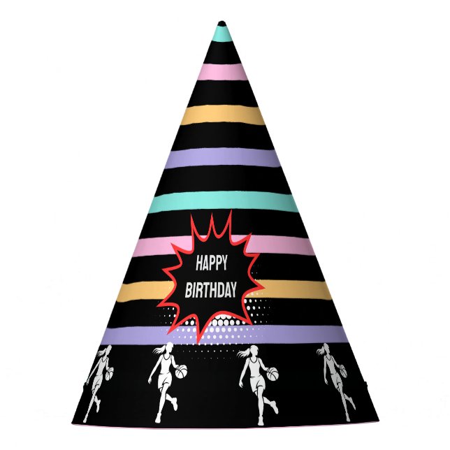 Basketball Player Girl, Team Birthday Party Hat (Front)