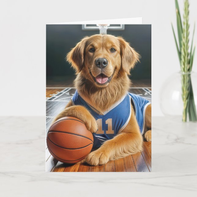 Basketball Player Golden Retriever Birthday Card (Front)