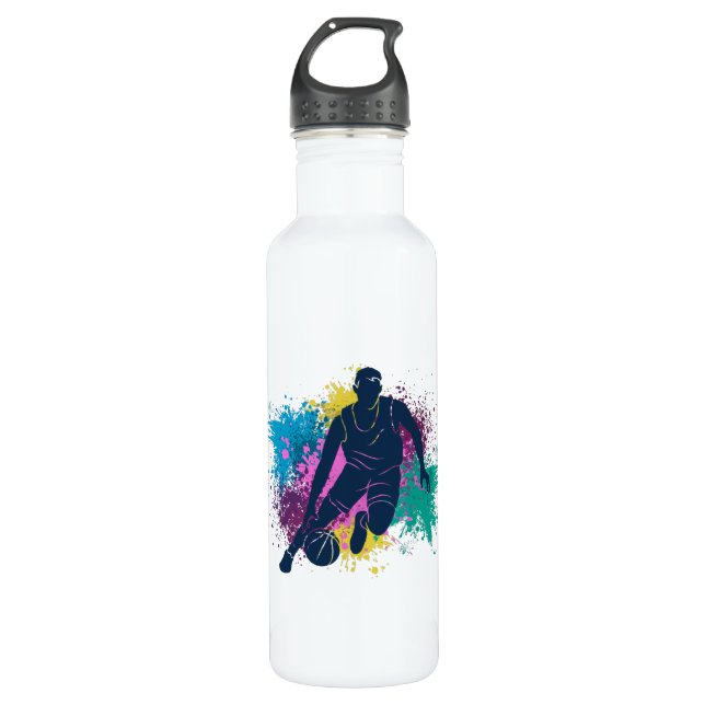 Basketball Player Grungy Colour Splashes 710 Ml Water Bottle (Front)