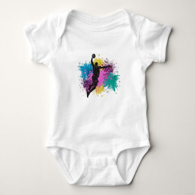 Basketball Player Grungy Colour Splashes Baby Bodysuit (Front)