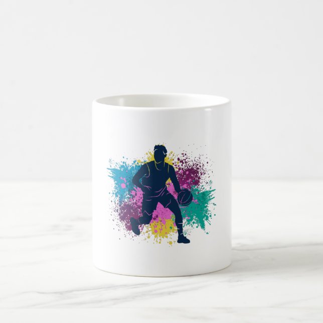 Basketball Player Grungy Colour Splashes Coffee Mug (Center)