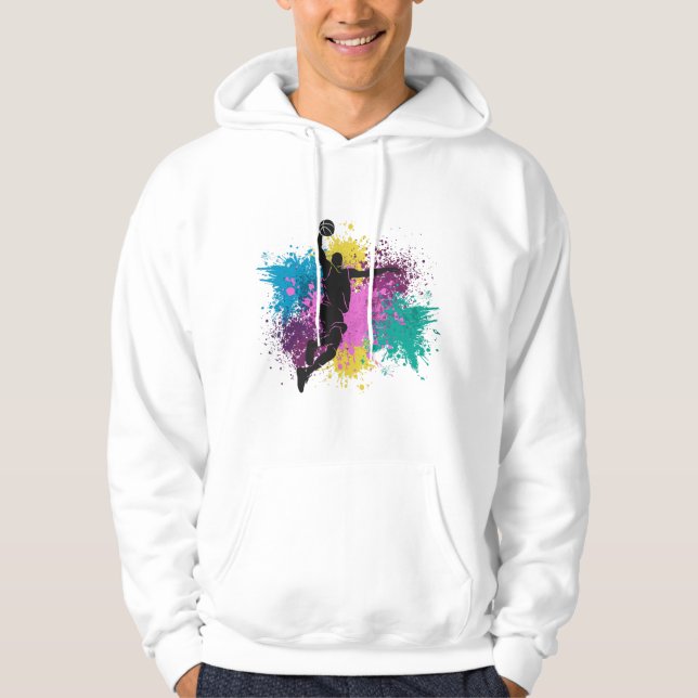 Basketball Player Grungy Colour Splashes Hoodie (Front)