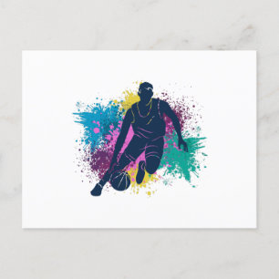 Basketball Player Grungy Colour Splashes Postcard