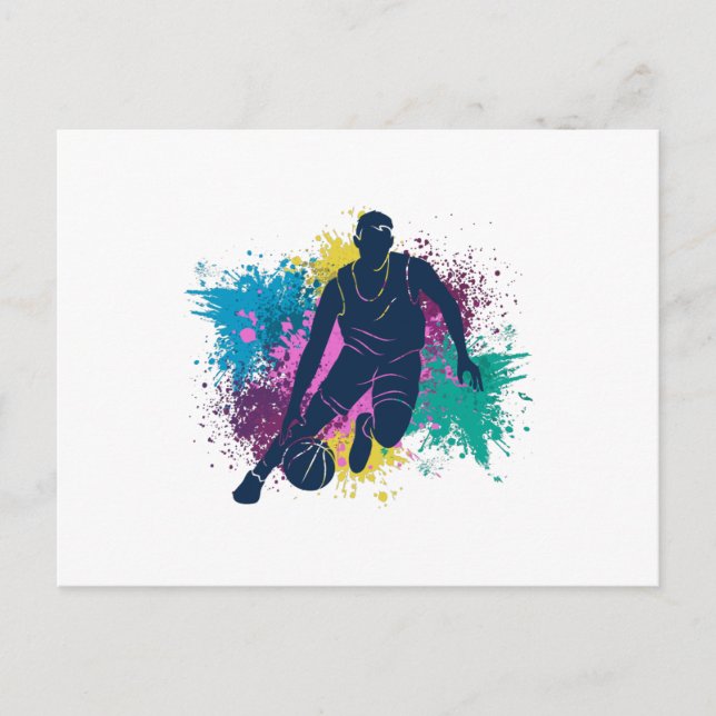 Basketball Player Grungy Colour Splashes Postcard (Front)