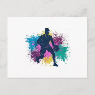 Basketball Player Grungy Colour Splashes Postcard