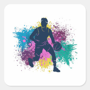 Basketball Player Grungy Colour Splashes Square Sticker