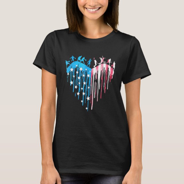 Basketball Player Heart American Flag Watercolor T-Shirt (Front)